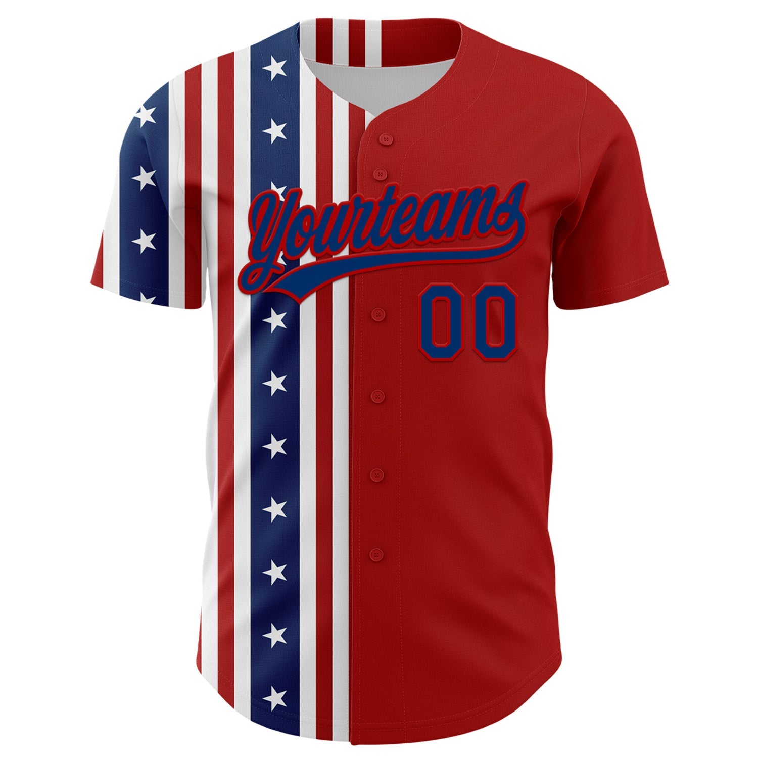 Custom Red US Navy Blue 3D American Flag And Star Authentic Baseball Jersey view 2