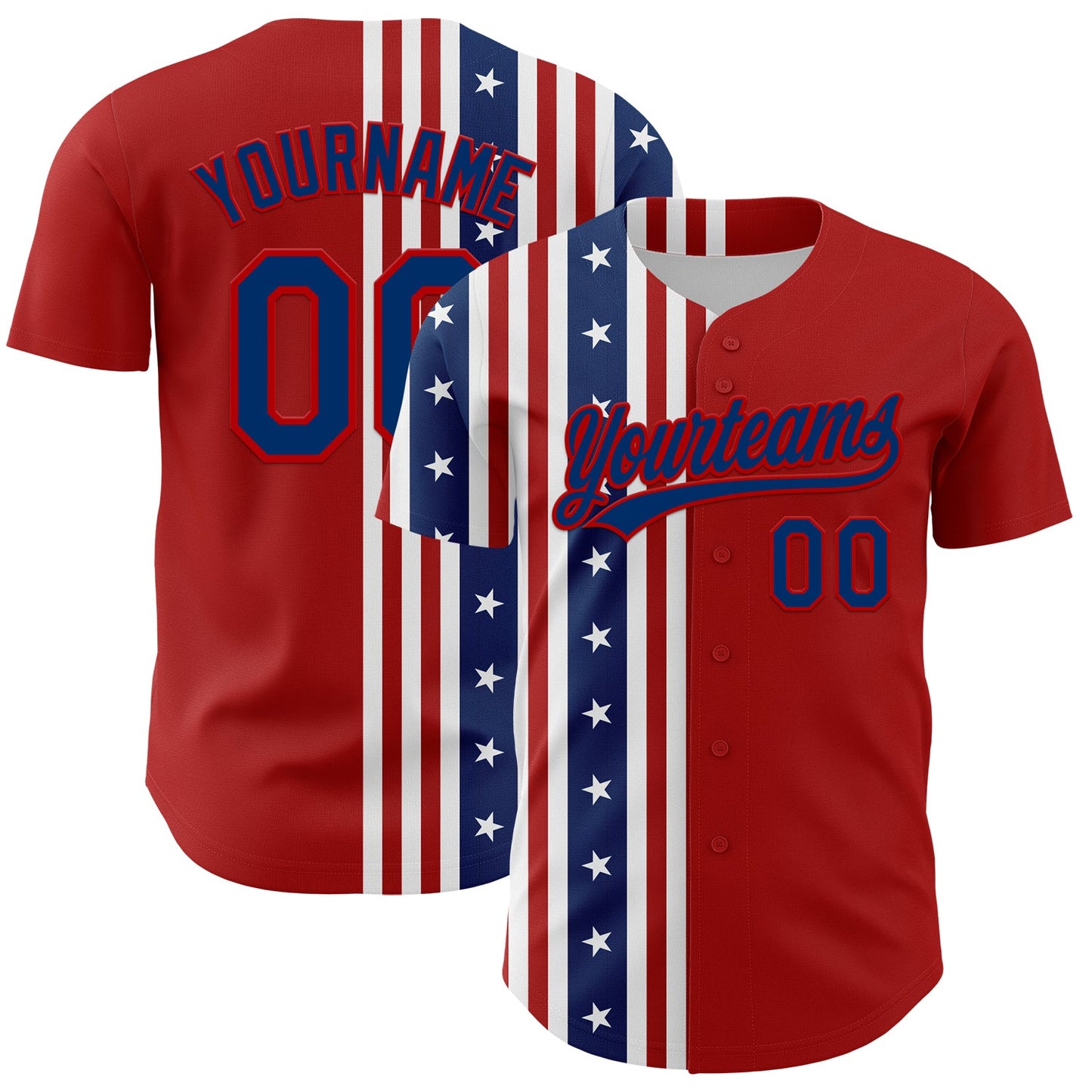 Custom Red US Navy Blue 3D American Flag And Star Authentic Baseball Jersey - Main View