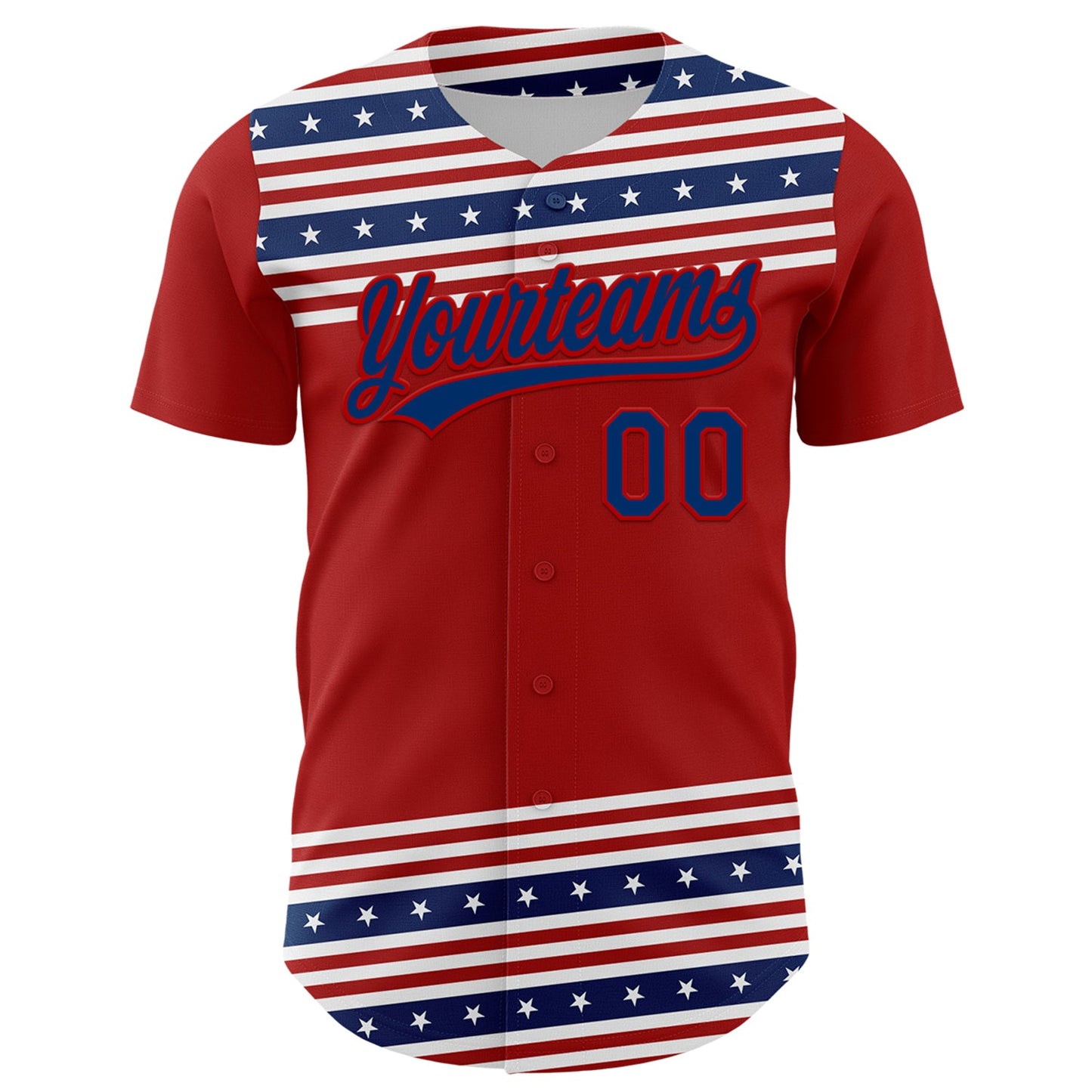 Custom Red US Navy Blue 3D American Flag And Star Authentic Baseball Jersey view 2