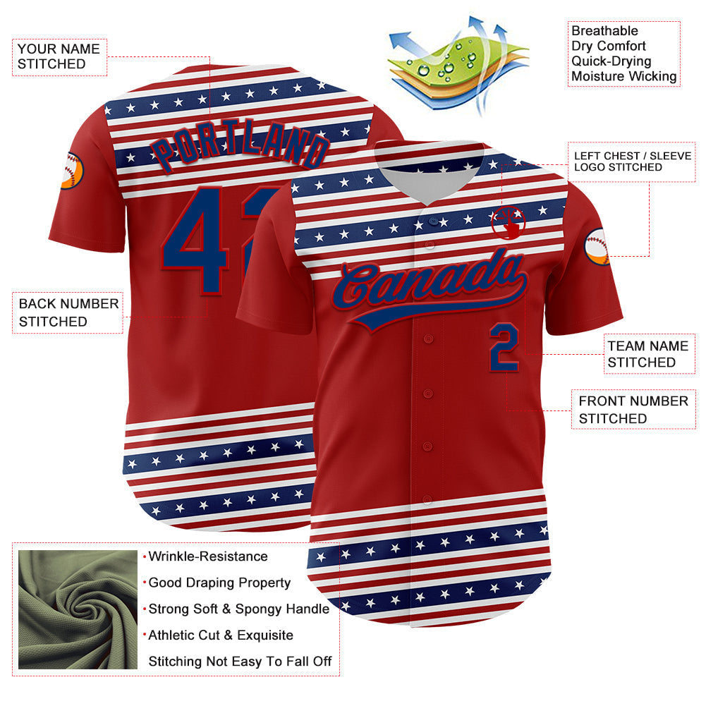 Custom Red US Navy Blue 3D American Flag And Star Authentic Baseball Jersey view 3
