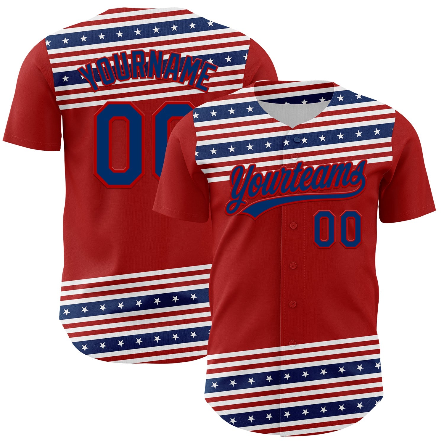 Custom Red US Navy Blue 3D American Flag And Star Authentic Baseball Jersey - Main View