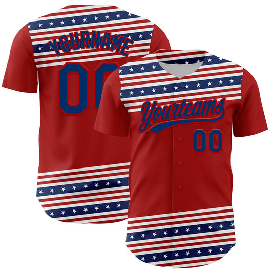 Custom Red US Navy Blue 3D American Flag And Star Authentic Baseball Jersey - Main View