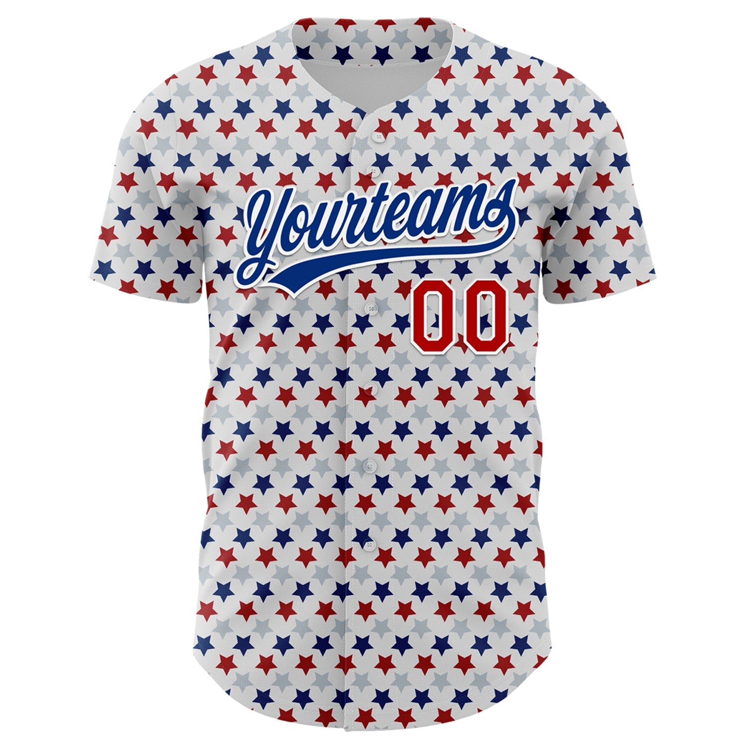 Custom White Red-Royal 3D Pattern Design Star Authentic Baseball Jersey view 2