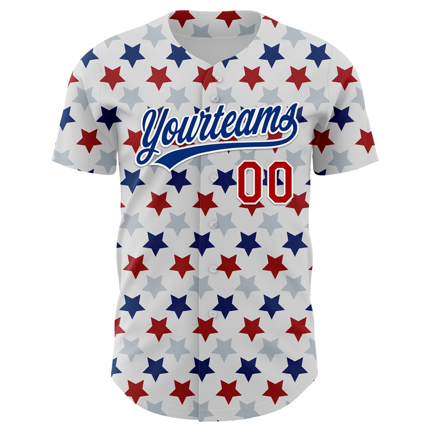Custom White Red-Royal 3D Pattern Design Star Authentic Baseball Jersey view 2