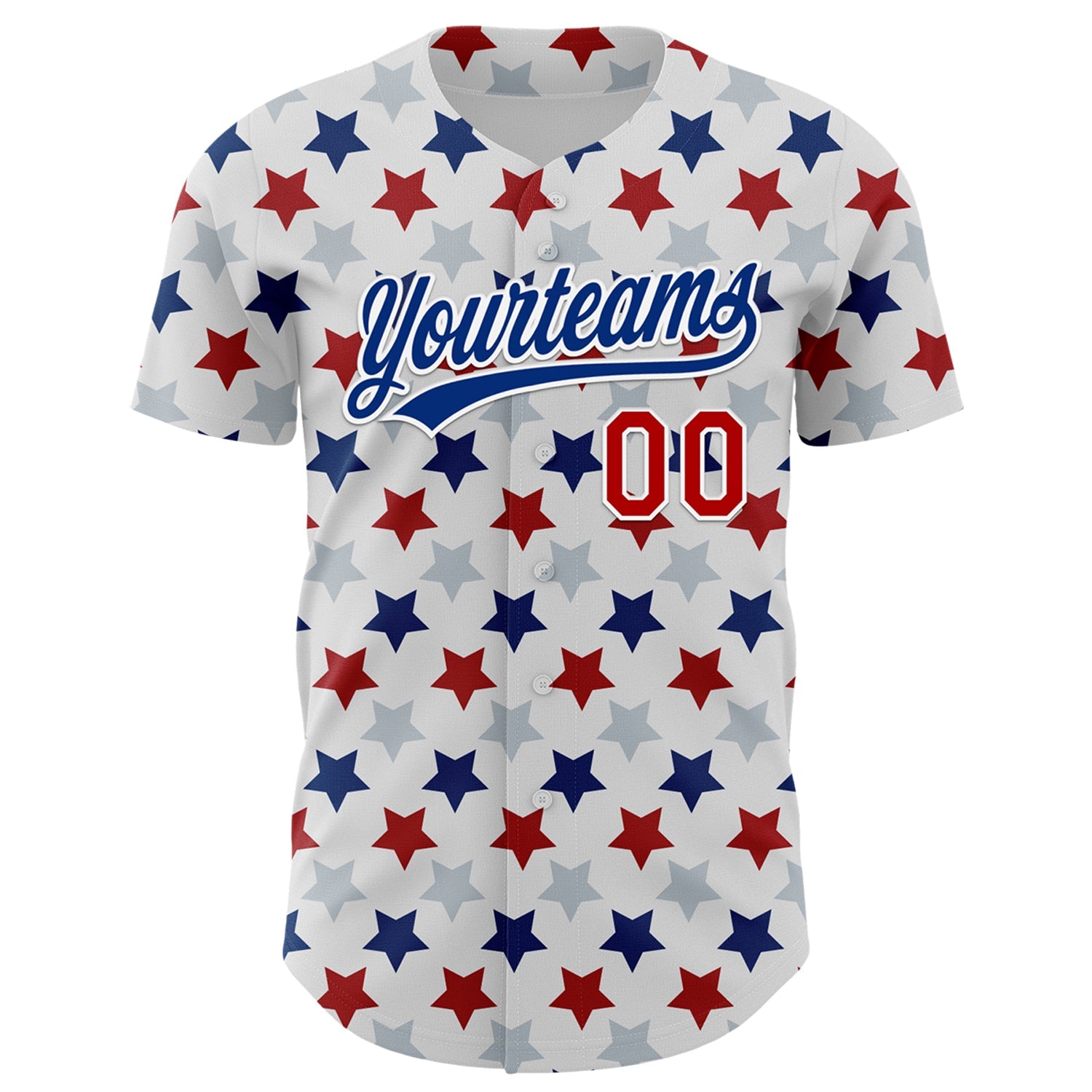 Custom White Red-Royal 3D Pattern Design Star Authentic Baseball Jersey view 2