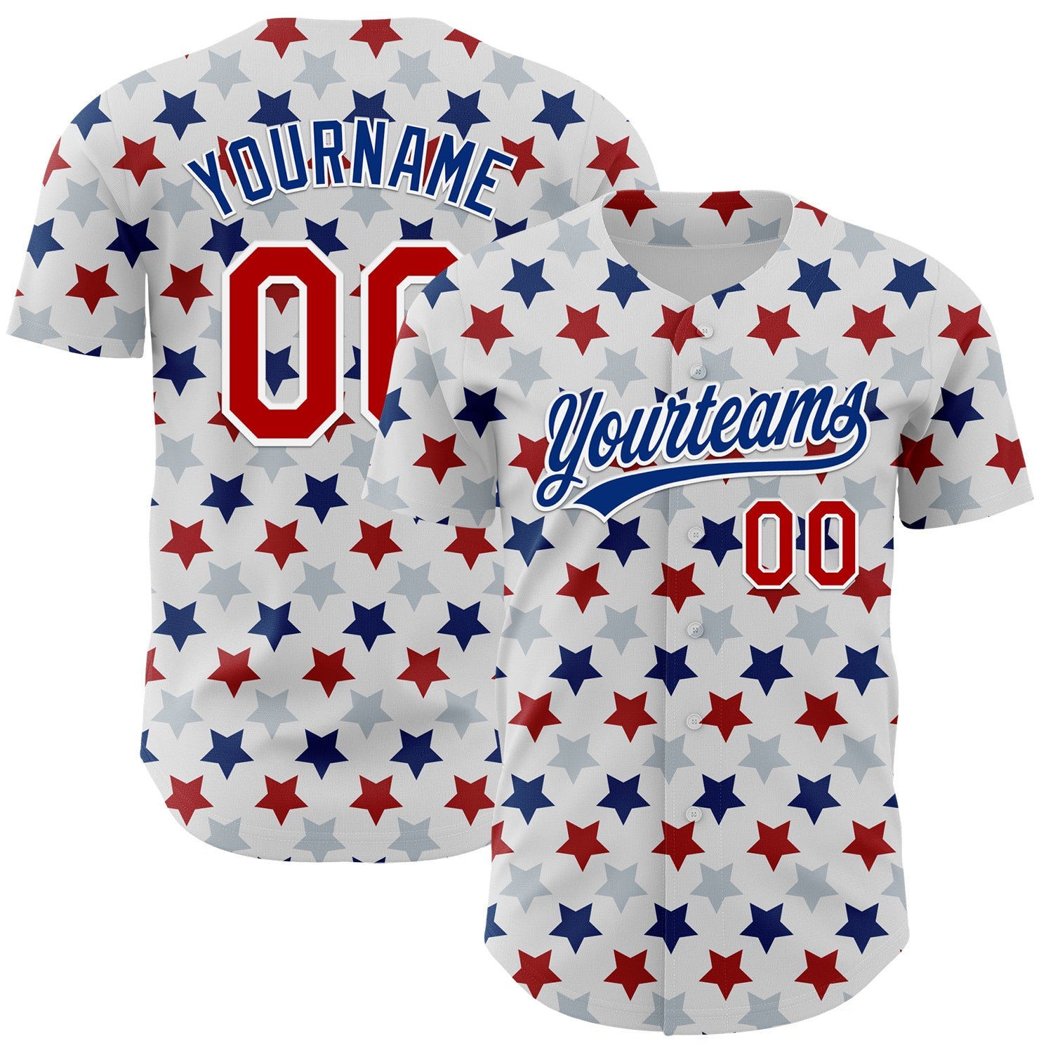 Custom White Red-Royal 3D Pattern Design Star Authentic Baseball Jersey - Main View