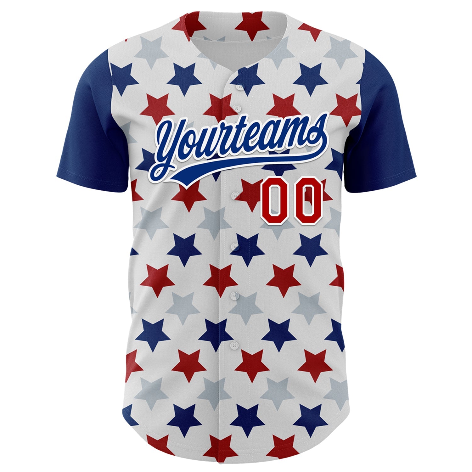 Custom White Red-Royal 3D Pattern Design Star Authentic Baseball Jersey view 2