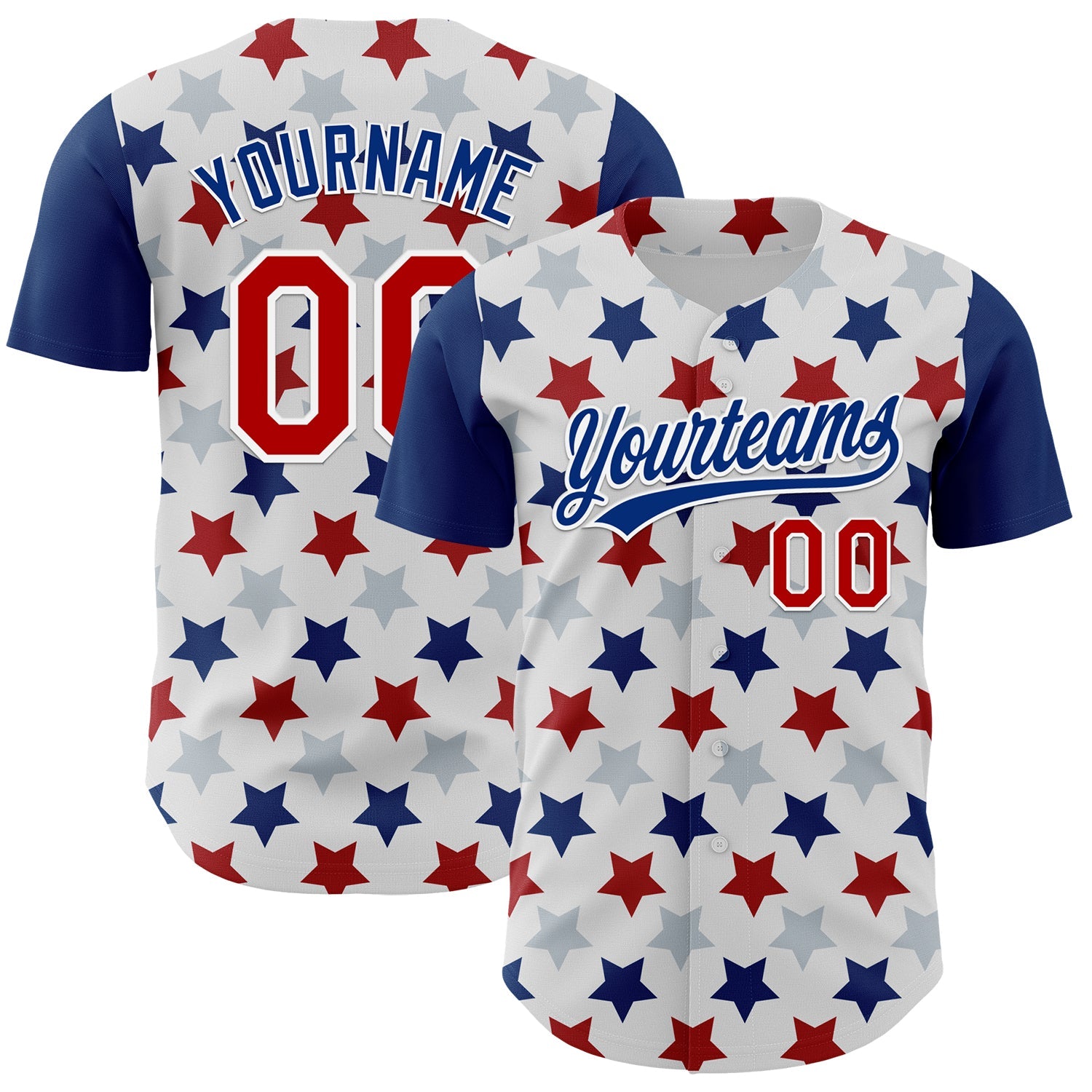 Custom White Red-Royal 3D Pattern Design Star Authentic Baseball Jersey - Main View