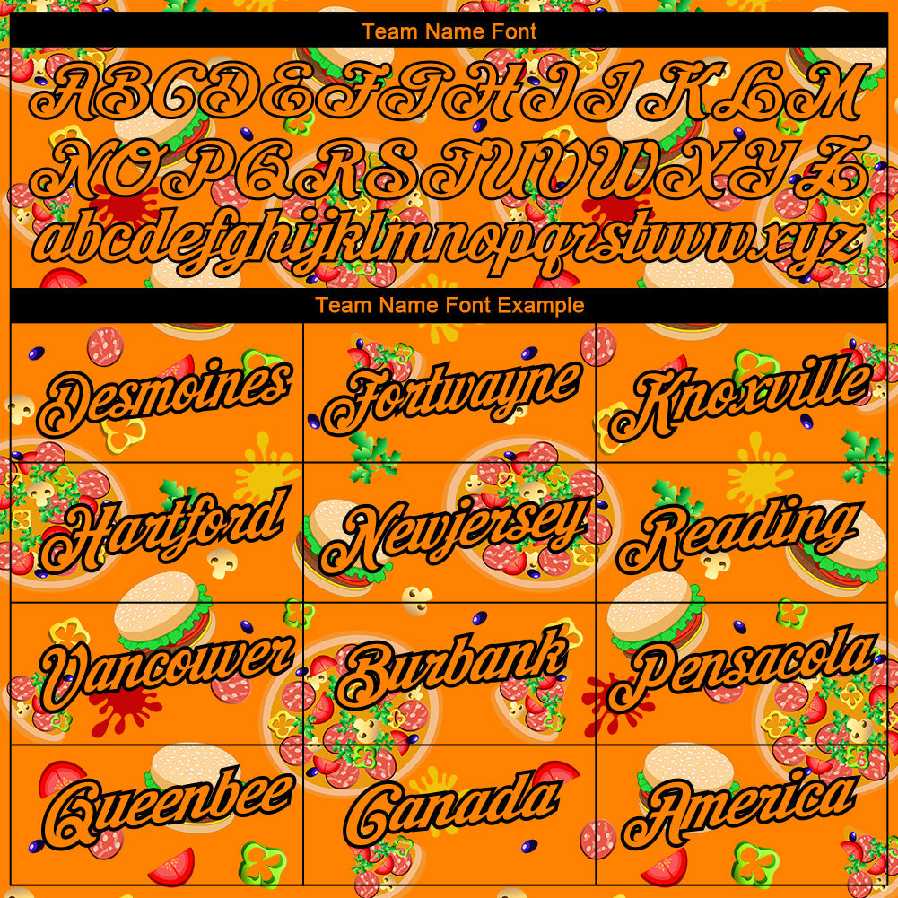 Custom Bay Orange Black 3D Pattern Design Food Pizza And Burger Performance T-Shirt view 3