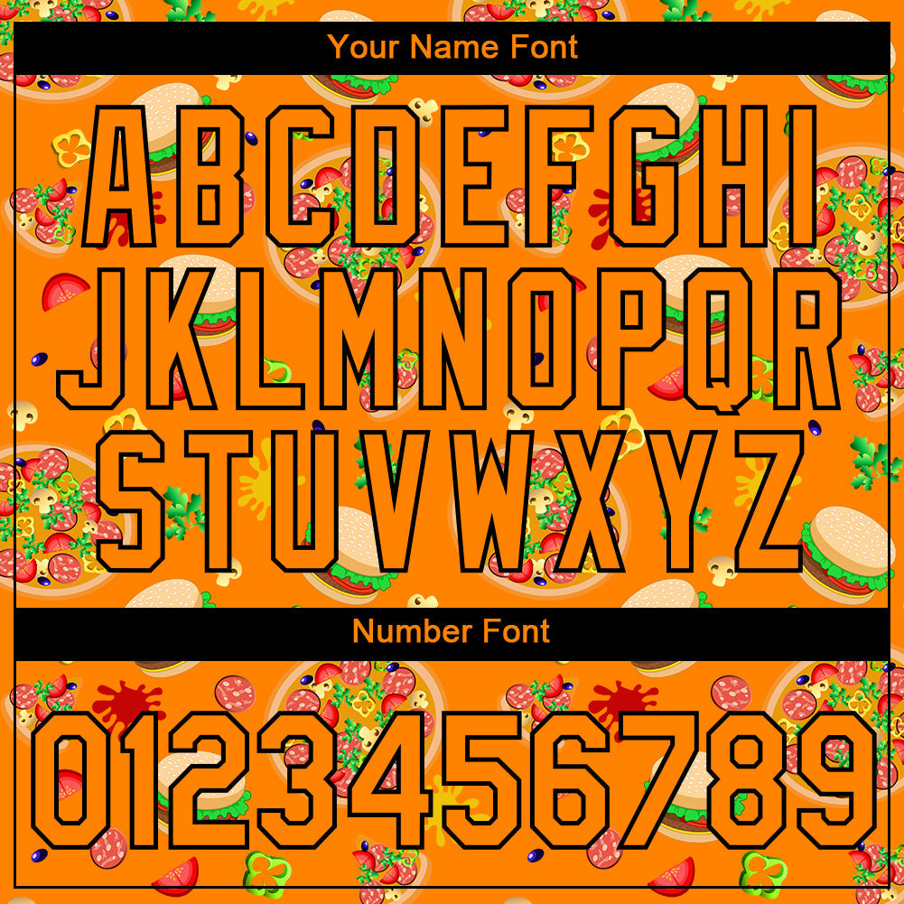 Custom Bay Orange Black 3D Pattern Design Food Pizza And Burger Performance T-Shirt view 4