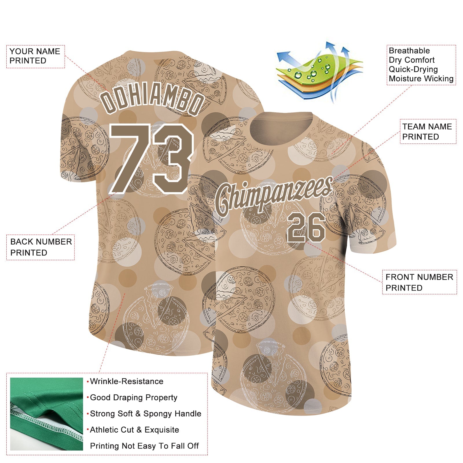 Custom Vegas Gold White 3D Pattern Design Food Pizza Performance T-Shirt view 2