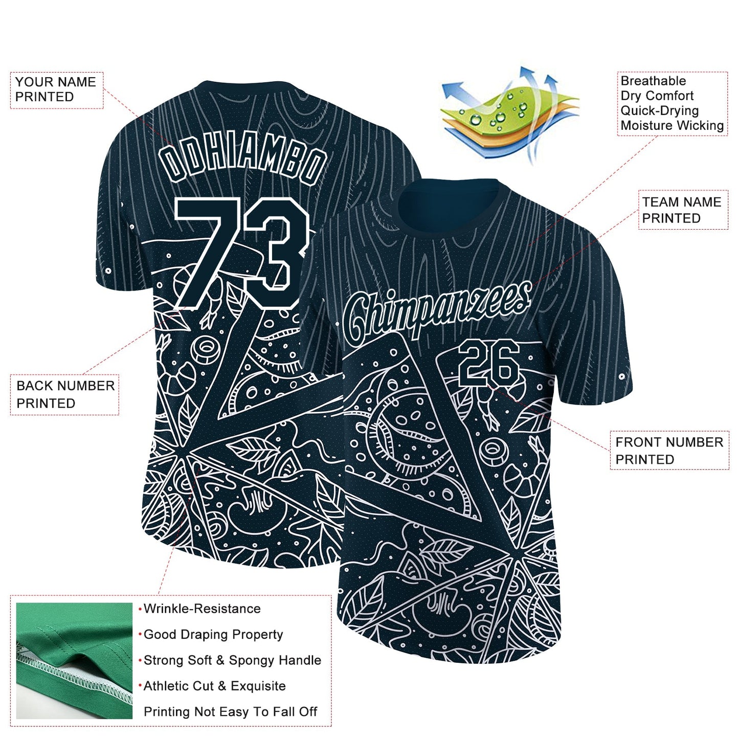 Custom Navy White 3D Pattern Design Food Pizza Performance T-Shirt view 2