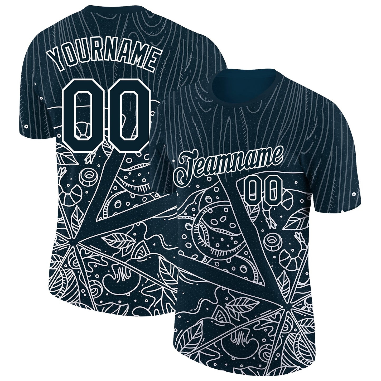 Custom Navy White 3D Pattern Design Food Pizza Performance T-Shirt - Main View