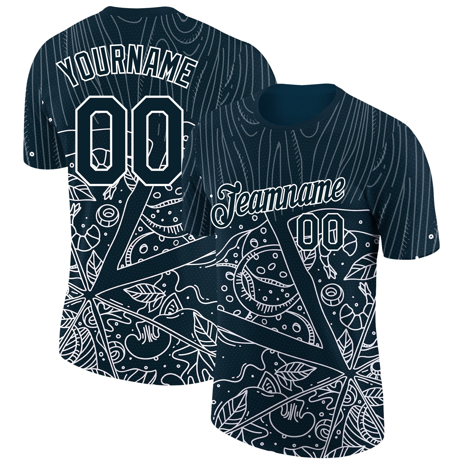 Custom Navy White 3D Pattern Design Food Pizza Performance T-Shirt - Main View