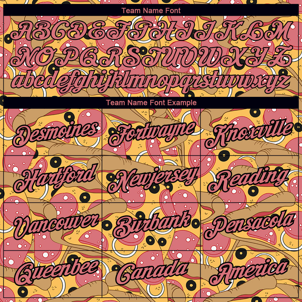 Custom Old Gold Medium Pink-Black 3D Pattern Design Food Pizza Performance T-Shirt view 3