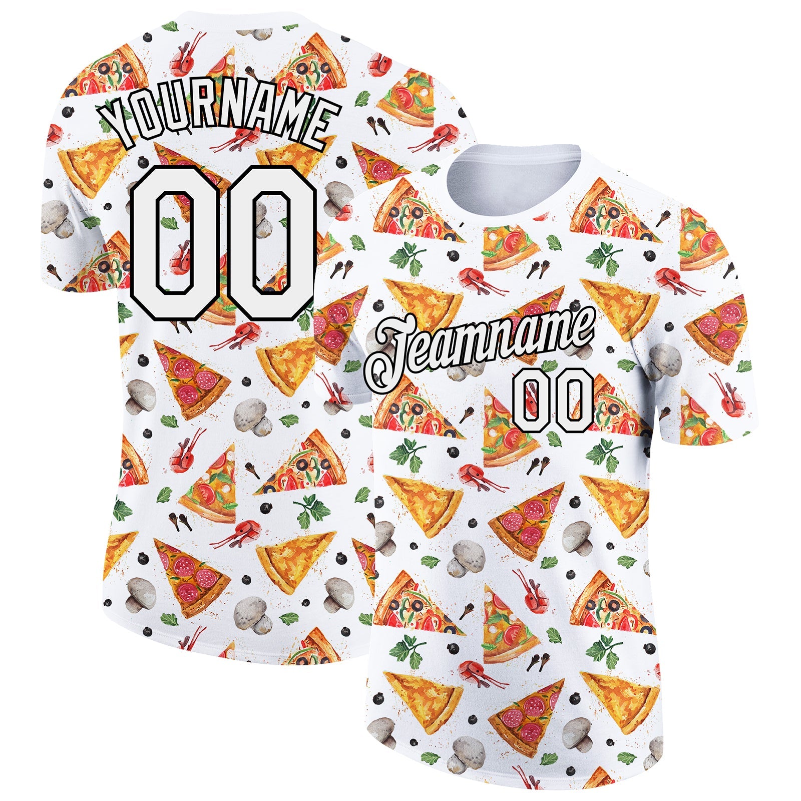 Custom White Black 3D Pattern Design Food Pizza Performance T-Shirt - Main View