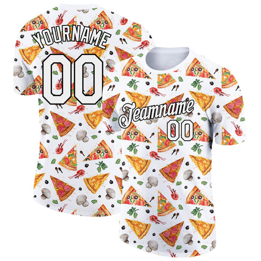 Custom White Black 3D Pattern Design Food Pizza Performance T-Shirt - Main View