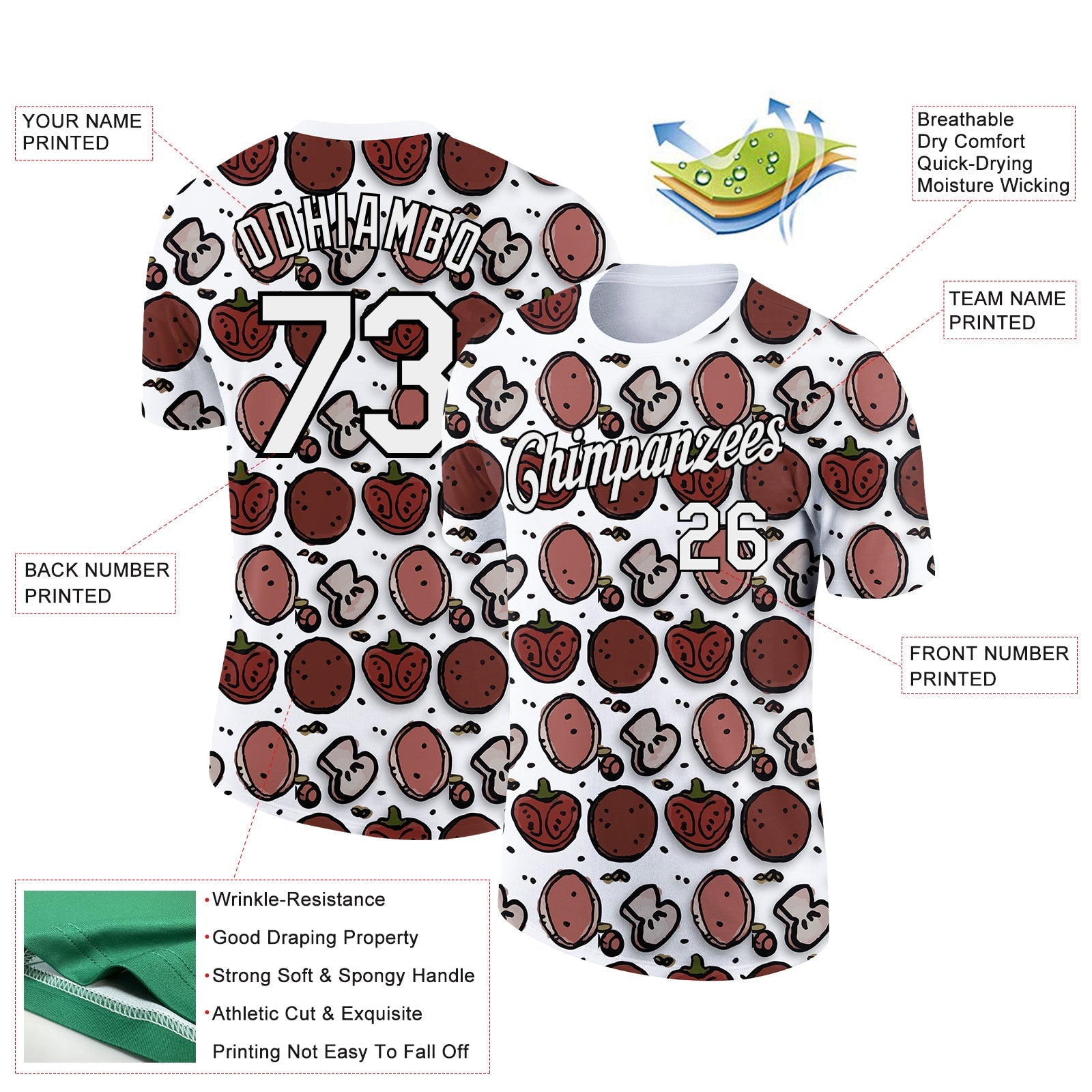 Custom White Black 3D Pattern Design Food Pizza Performance T-Shirt view 2