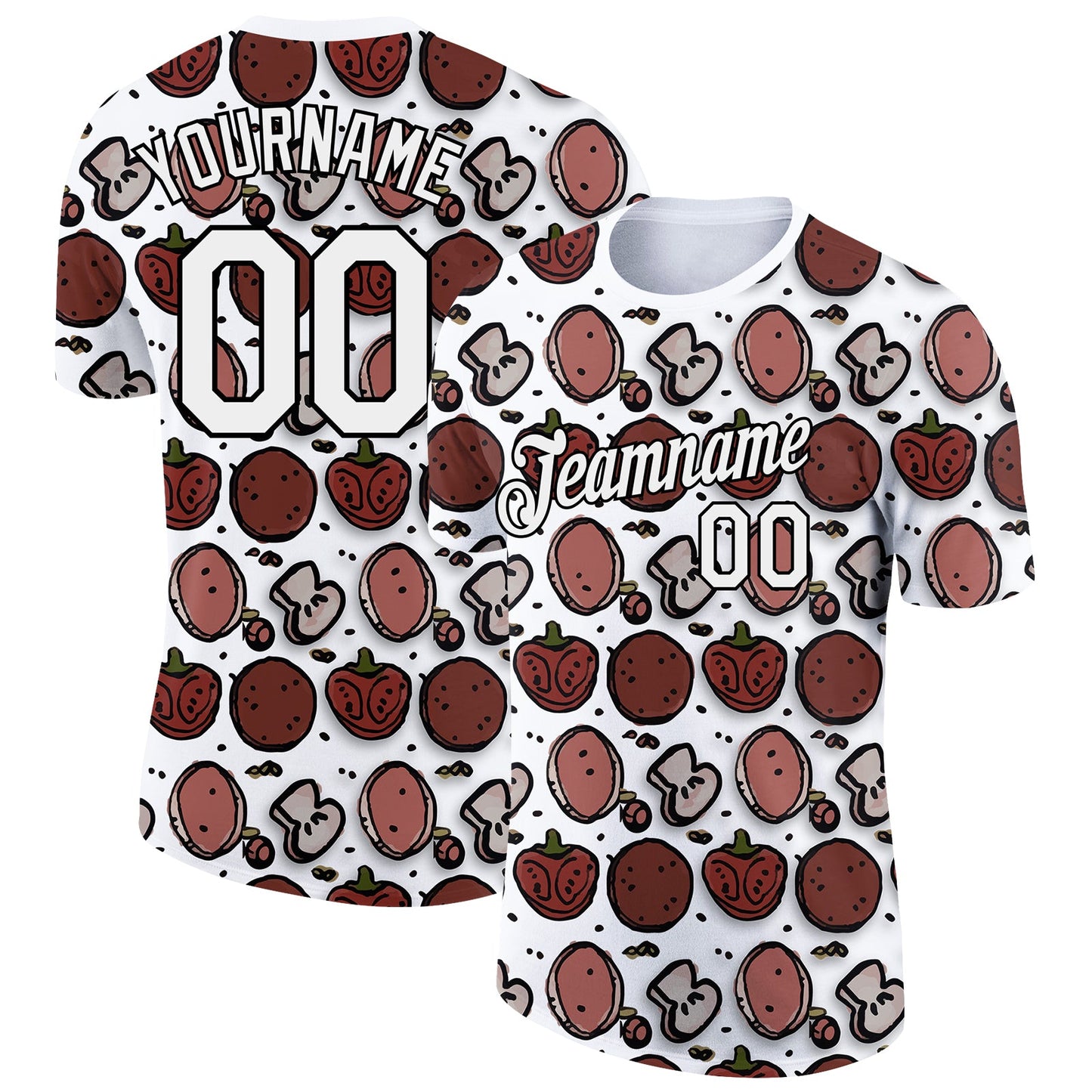 Custom White Black 3D Pattern Design Food Pizza Performance T-Shirt - Main View