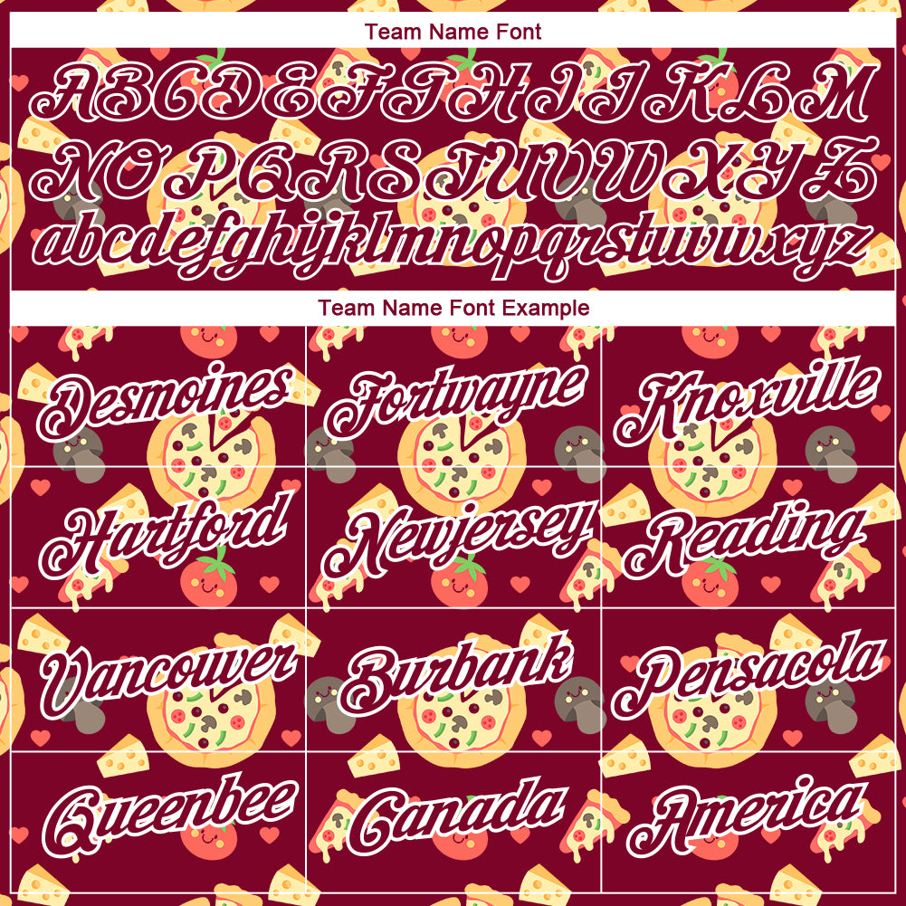Custom Maroon White 3D Pattern Design Food Pizza Performance T-Shirt view 3