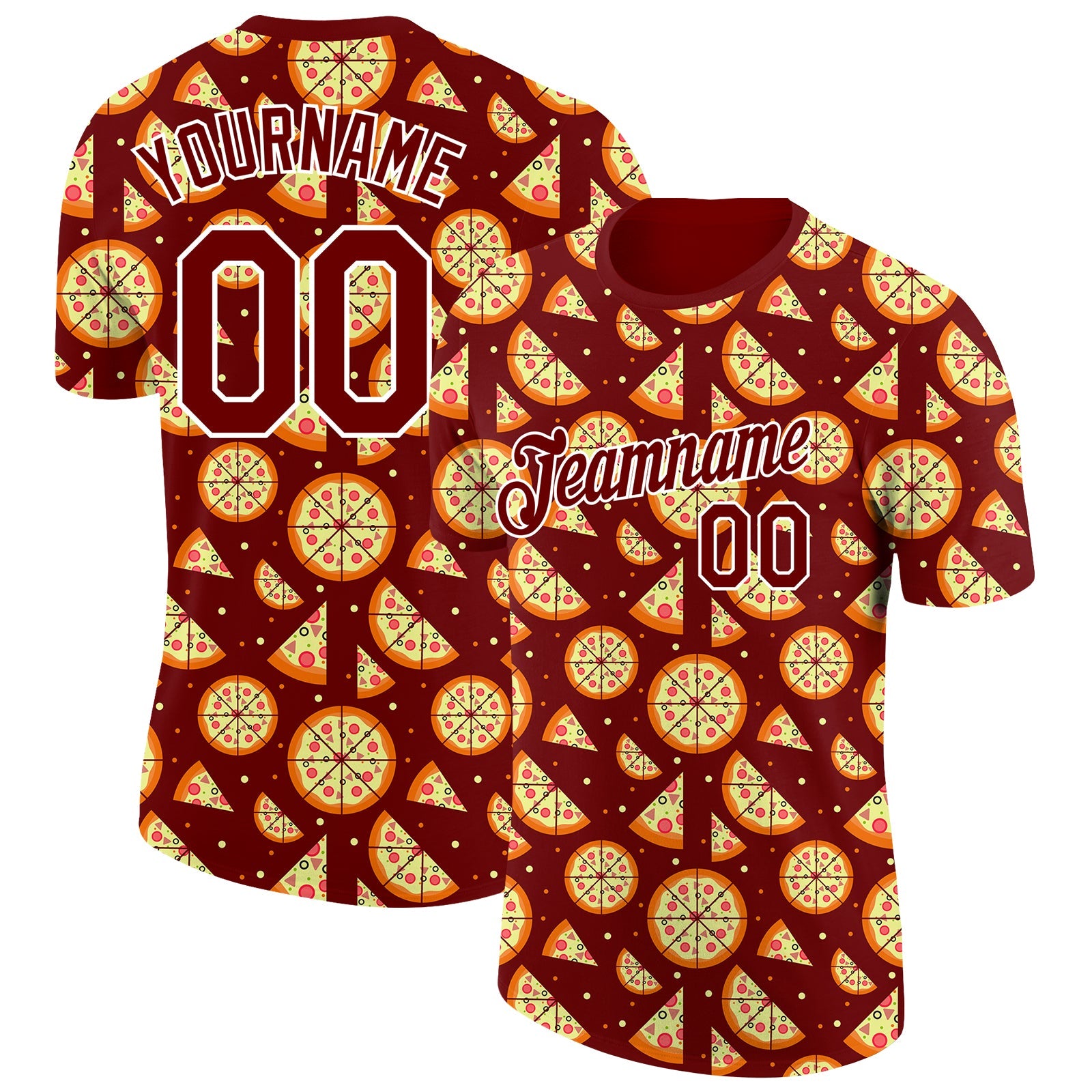 Custom Brown White 3D Pattern Design Food Pizza Performance T-Shirt - Main View