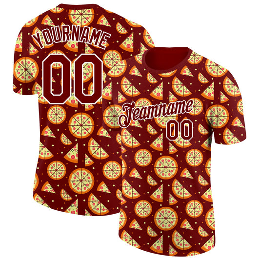 Custom Brown White 3D Pattern Design Food Pizza Performance T-Shirt - Main View
