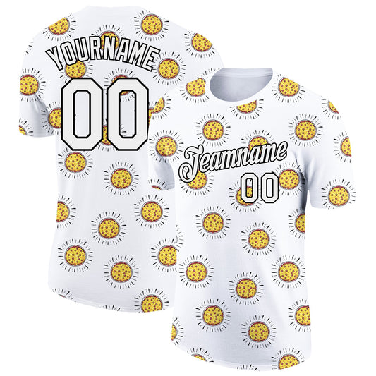 Custom White Black 3D Pattern Design Food Pizza Performance T-Shirt - Main View