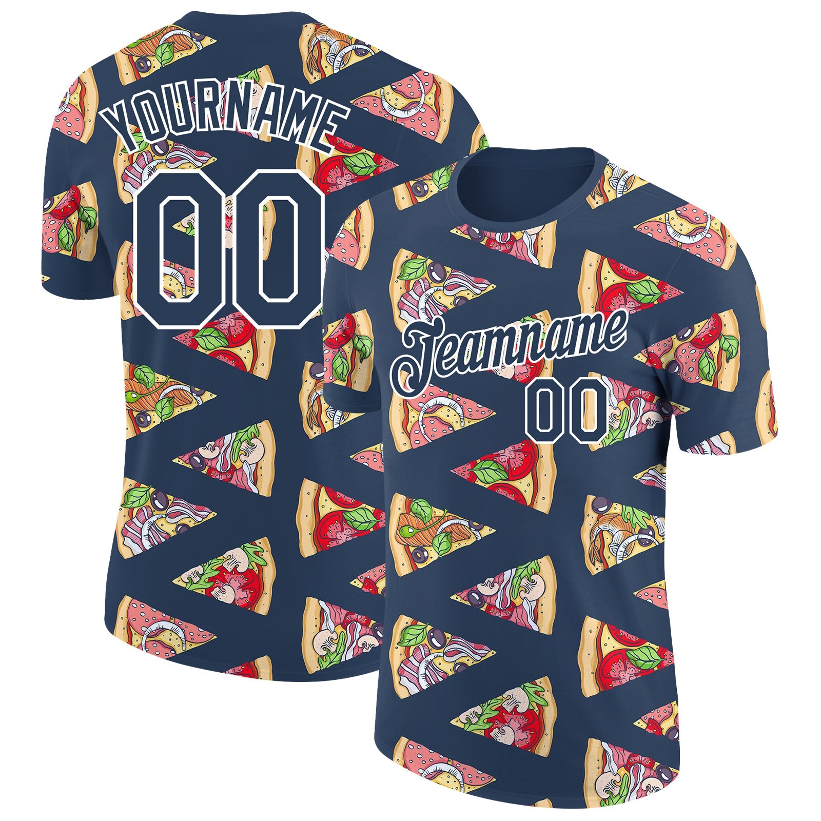 Custom US Navy Blue White 3D Pattern Design Food Pizza Performance T-Shirt - Main View