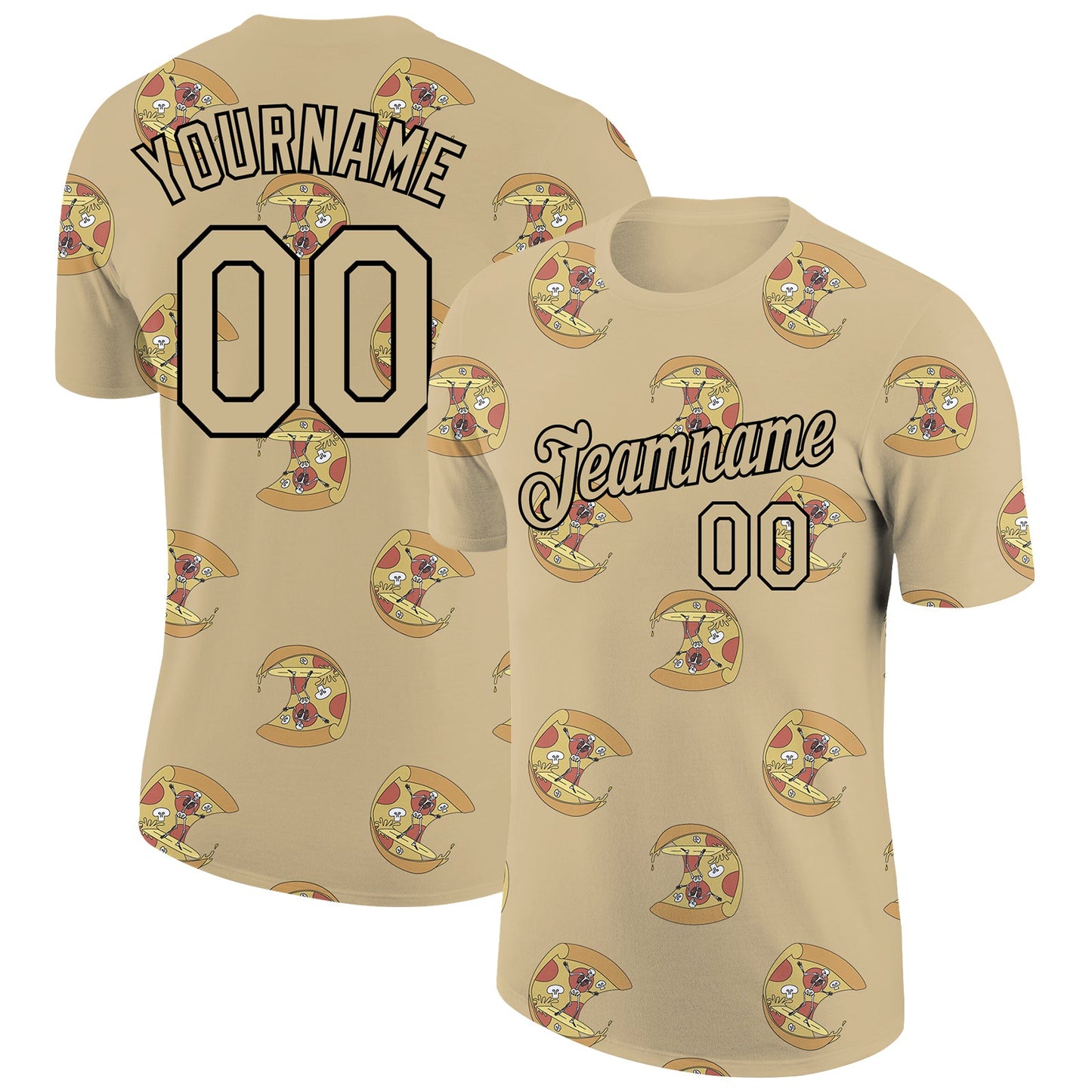 Custom Vegas Gold Black 3D Pattern Design Pizza With Skeleton Performance T-Shirt - Main View