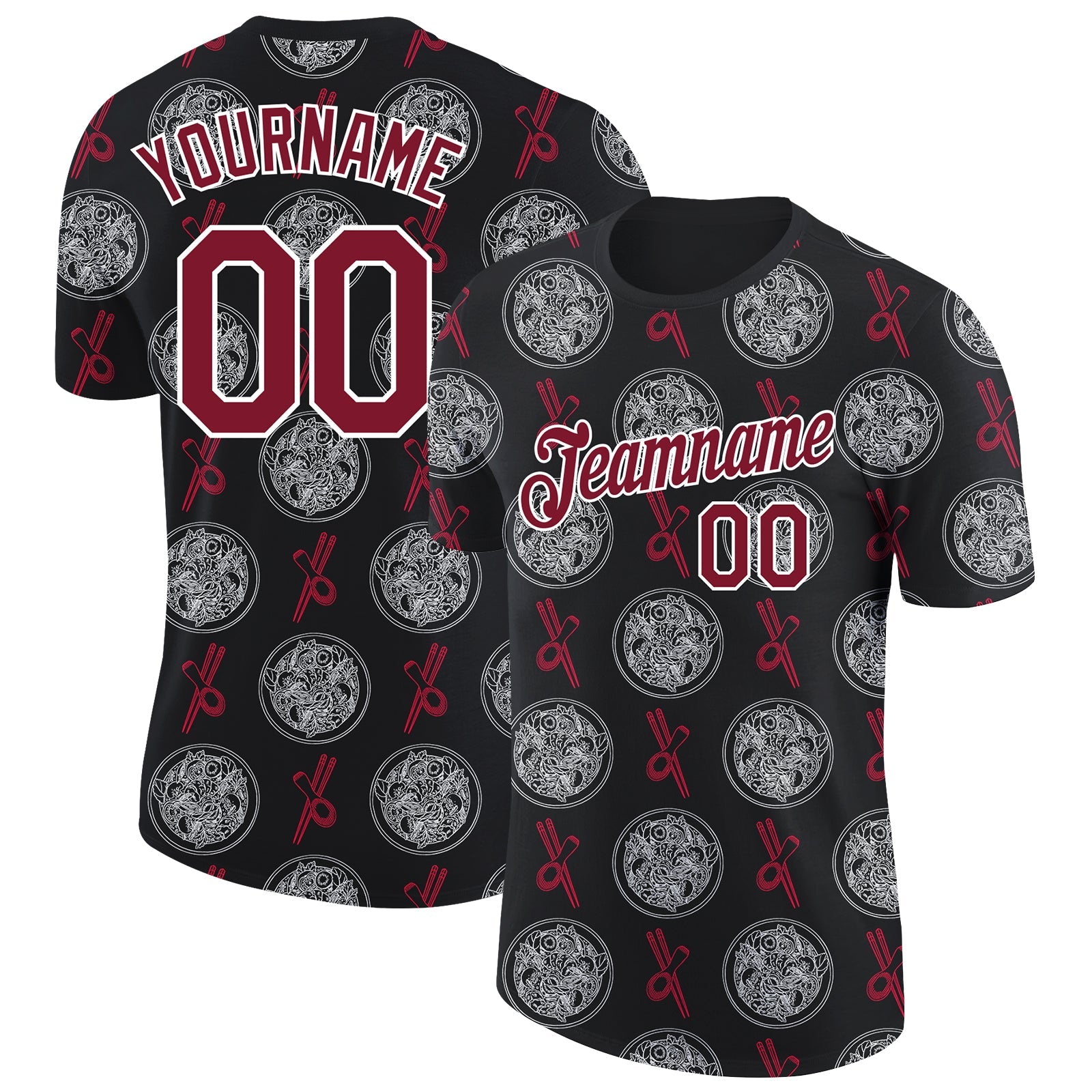 Custom Black Crimson-White 3D Pattern Design Food Shrimp Soup Performance T-Shirt - Main View