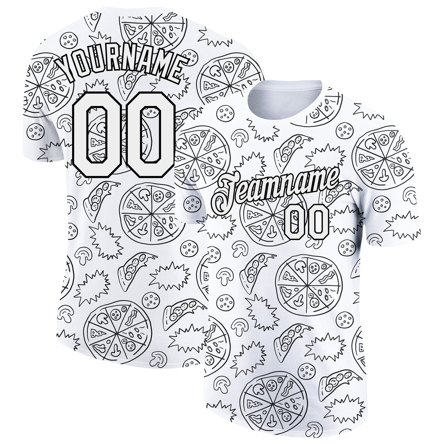 Custom White Black 3D Pattern Design Food Pizza Performance T-Shirt - Main View