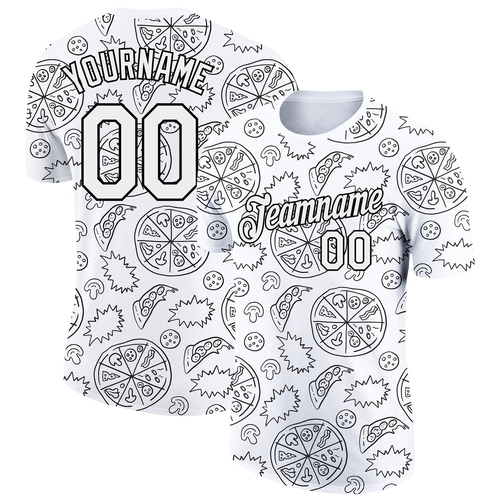 Custom White Black 3D Pattern Design Food Pizza Performance T-Shirt - Main View