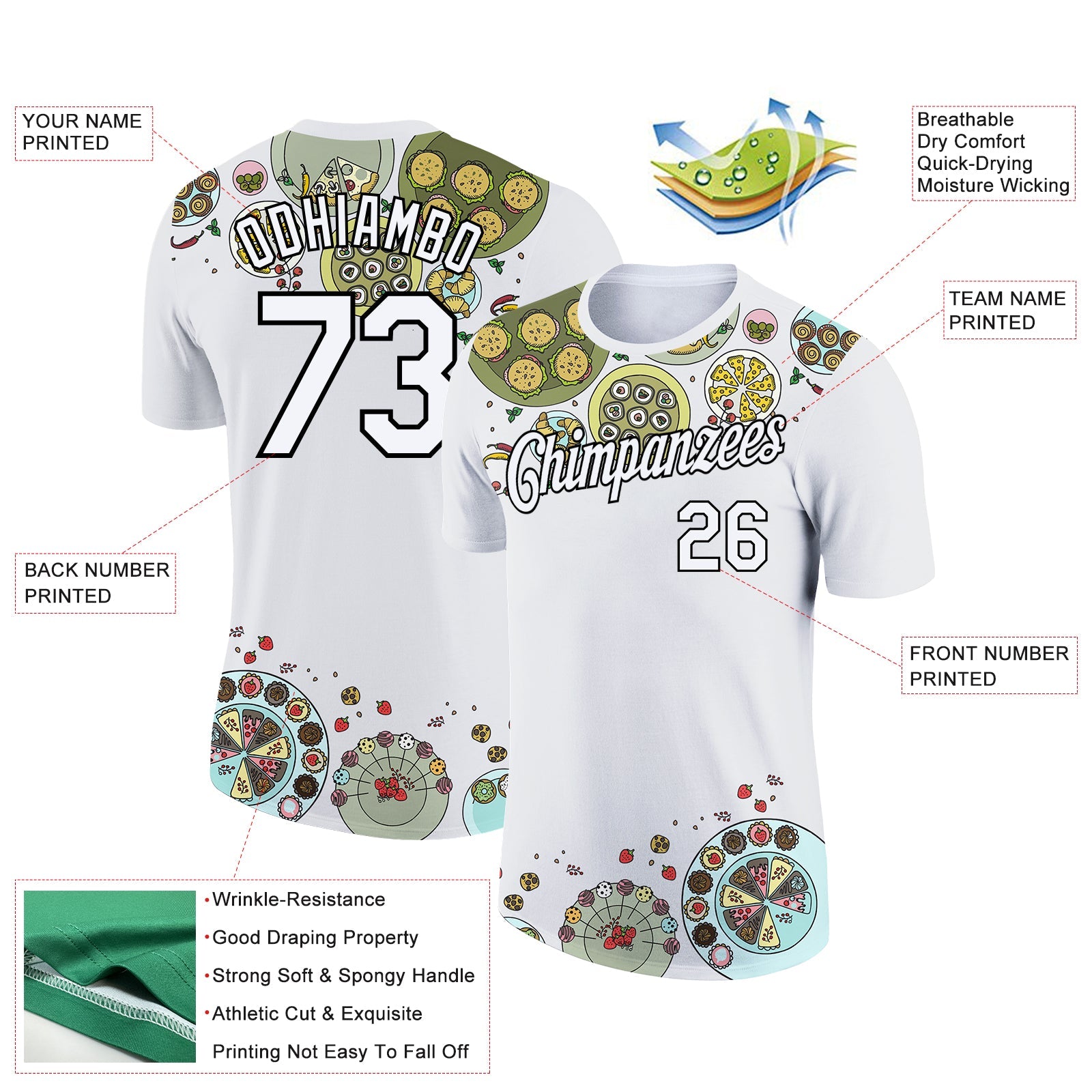 Custom White Black 3D Pattern Design Food Catering Performance T-Shirt view 2