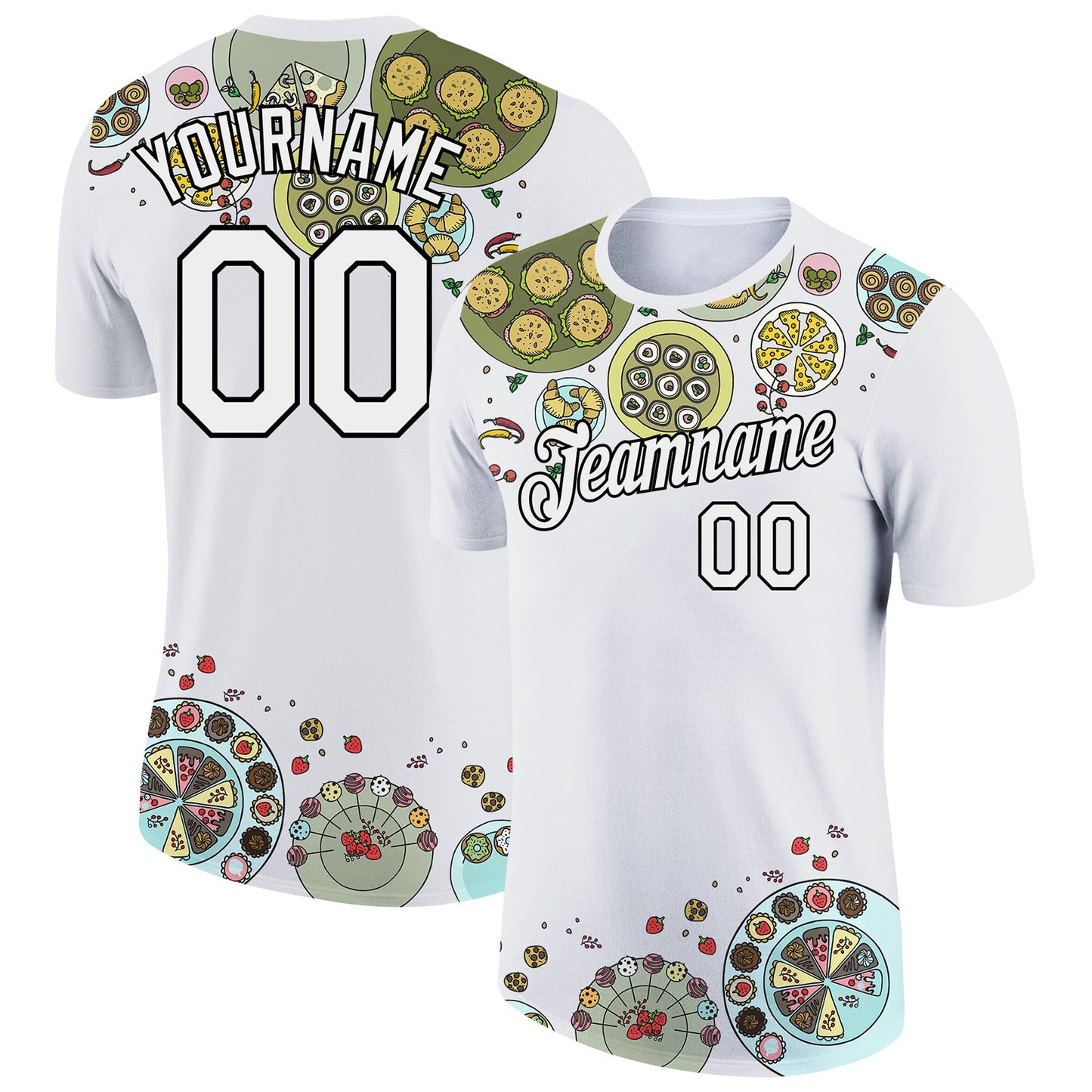 Custom White Black 3D Pattern Design Food Catering Performance T-Shirt - Main View