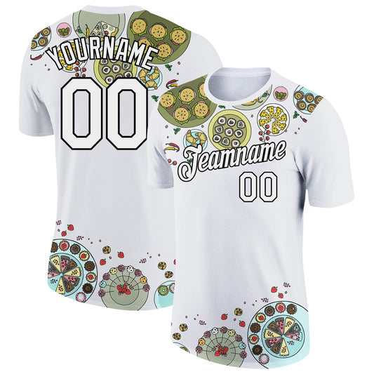 Custom White Black 3D Pattern Design Food Catering Performance T-Shirt - Main View