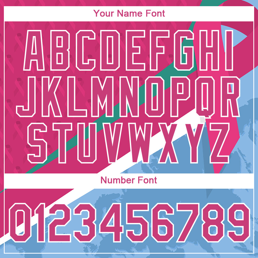 Custom Hot Pink Light Blue-White 3D Pink Ribbon Breast Cancer Performance T-Shirt view 4