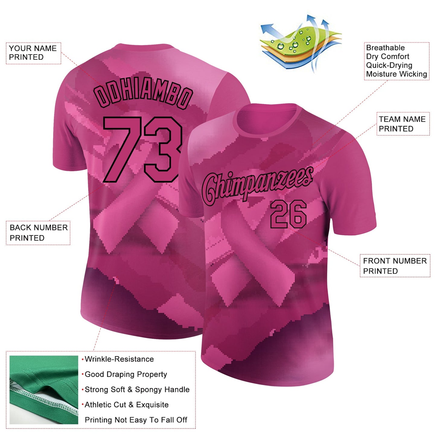 Custom Hot Pink Black 3D Pink Ribbon Breast Cancer Performance T-Shirt view 2