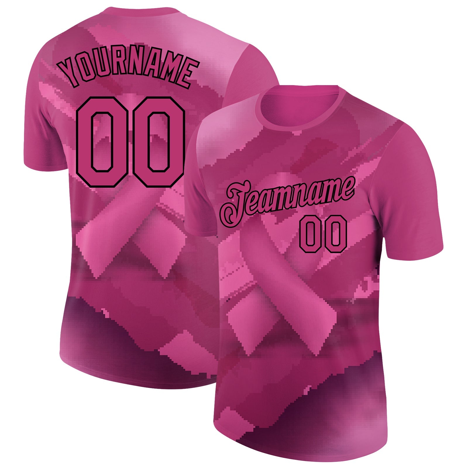 Custom Hot Pink Black 3D Pink Ribbon Breast Cancer Performance T-Shirt - Main View