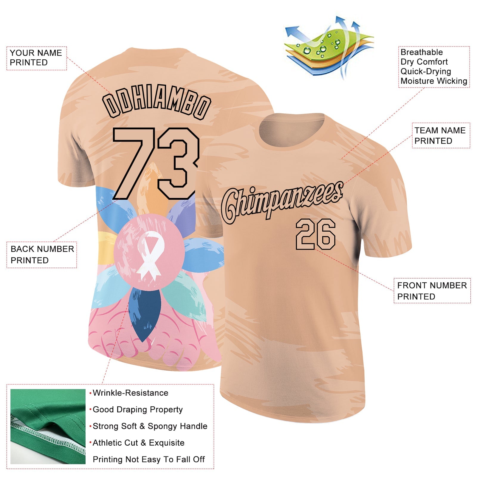 Custom City Cream Black 3D Pattern Design World Cancer Day Performance T-Shirt view 2