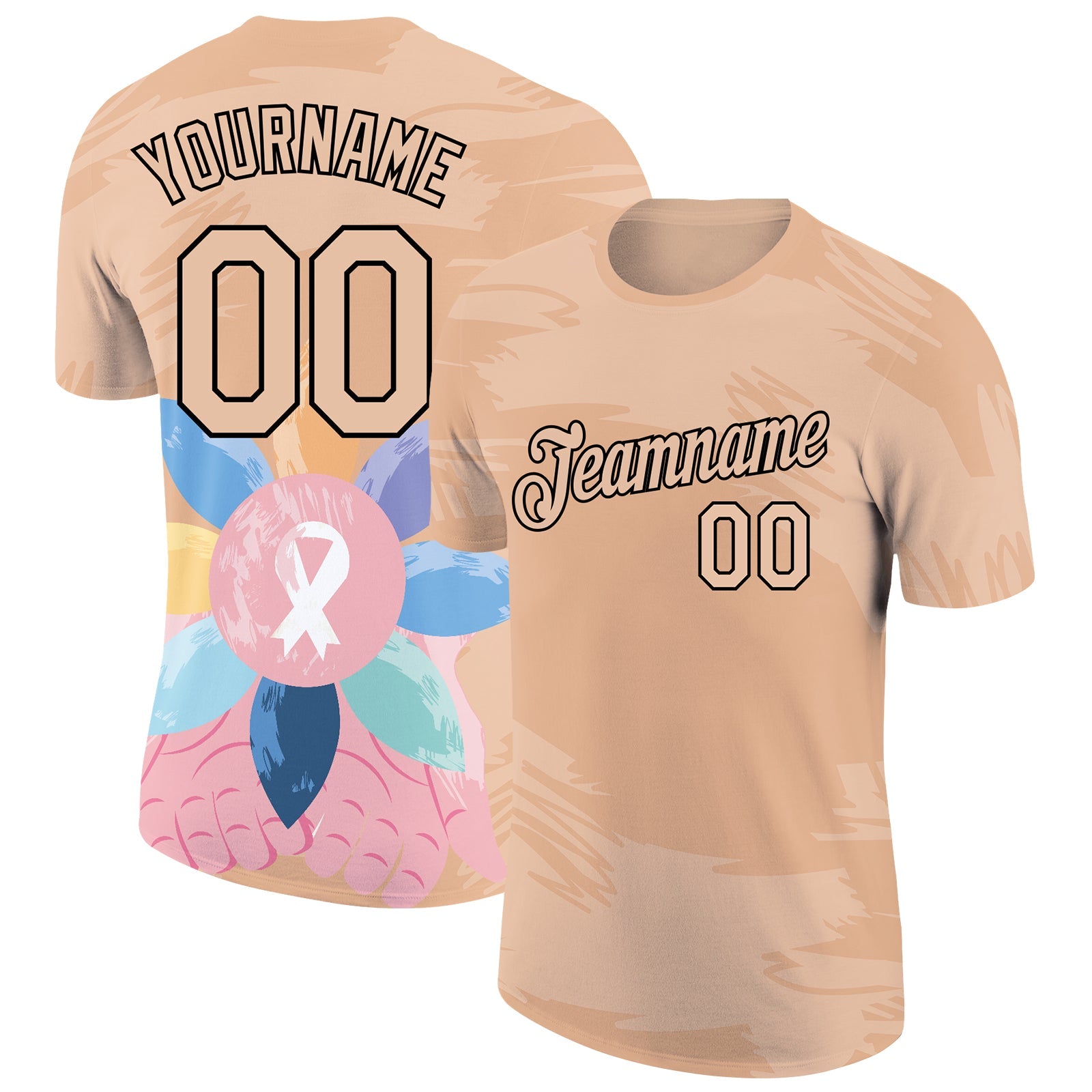 Custom City Cream Black 3D Pattern Design World Cancer Day Performance T-Shirt - Main View