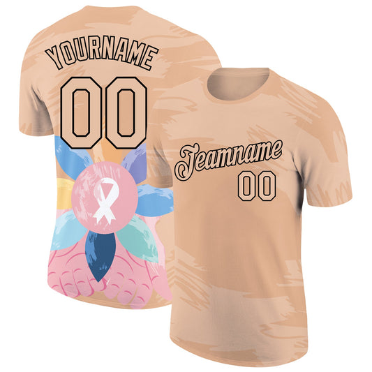 Custom City Cream Black 3D Pattern Design World Cancer Day Performance T-Shirt - Main View