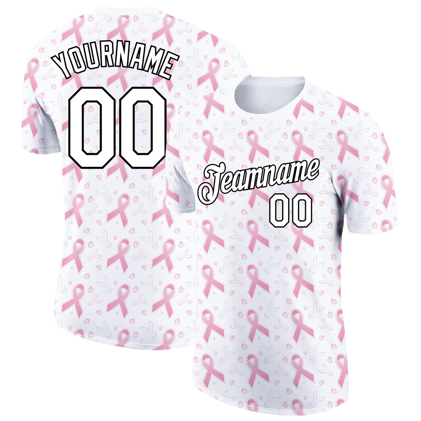 Custom White Black 3D Pink Ribbon Breast Cancer Performance T-Shirt - Main View