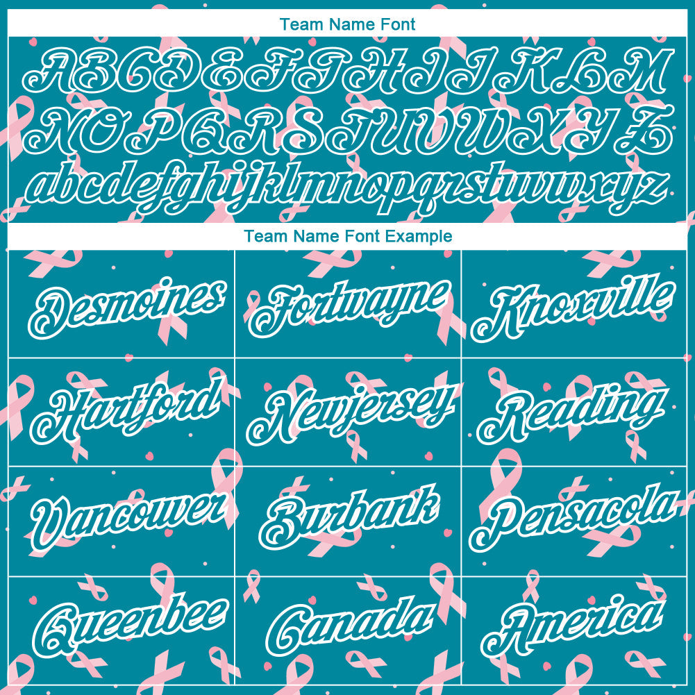 Custom Teal White 3D Pink Ribbon Breast Cancer Performance T-Shirt view 3