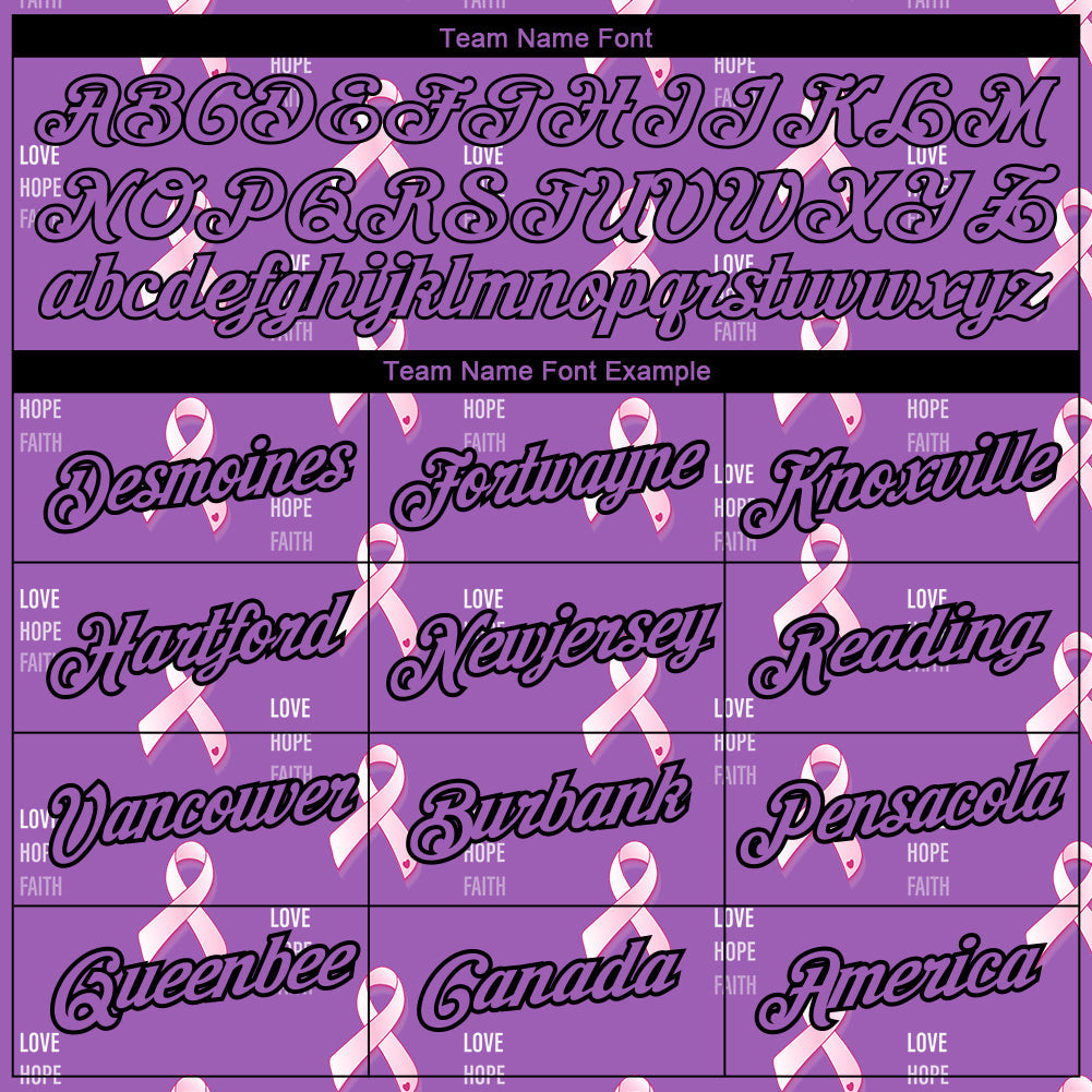Custom Medium Purple Black 3D Pink Ribbon Breast Cancer Performance T-Shirt view 3
