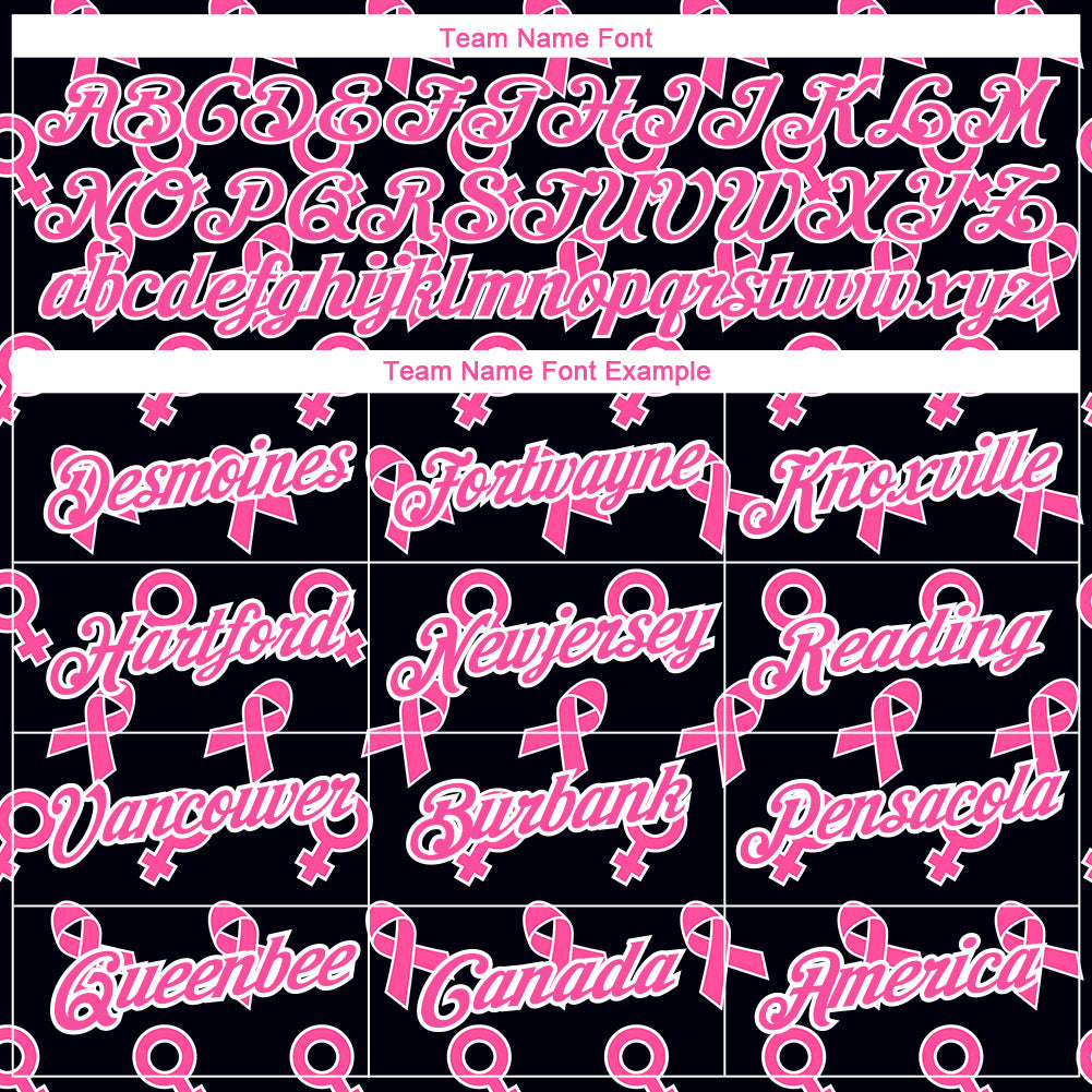 Custom Black Pink-White 3D Pink Ribbon Breast Cancer Performance T-Shirt view 3