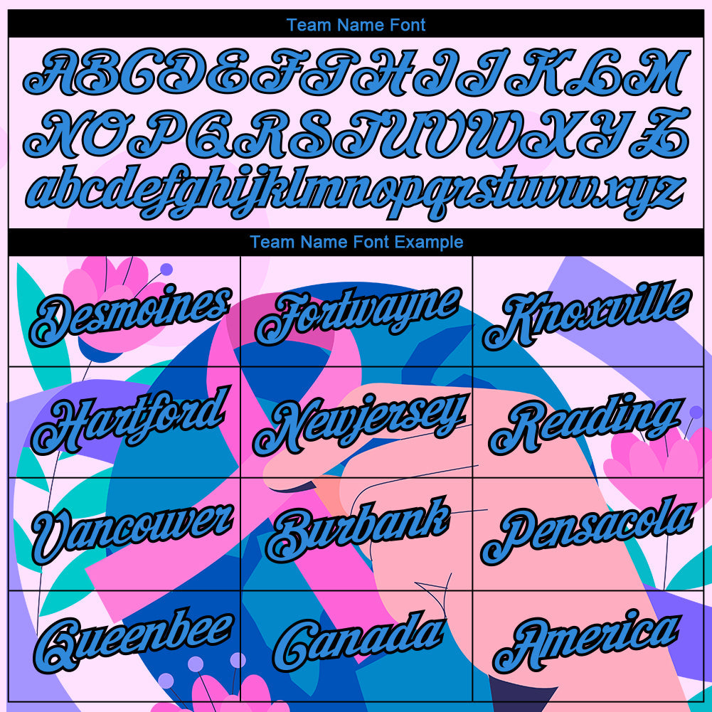 Custom Light Pink Powder Blue-Black 3D Pink Ribbon Breast Cancer Performance T-Shirt view 3