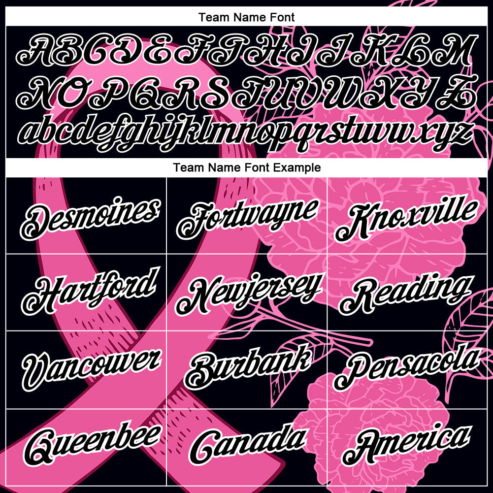 Custom Black Pink-White 3D Pink Ribbon Breast Cancer Performance T-Shirt view 3
