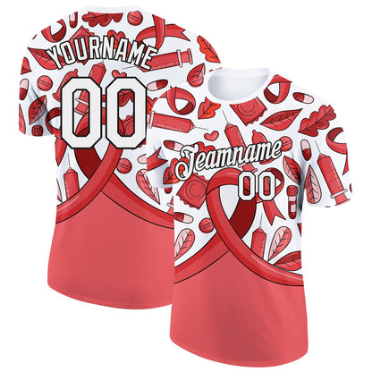 Custom Red White-Black 3D Pattern Design World AIDS Day Performance T-Shirt - Main View