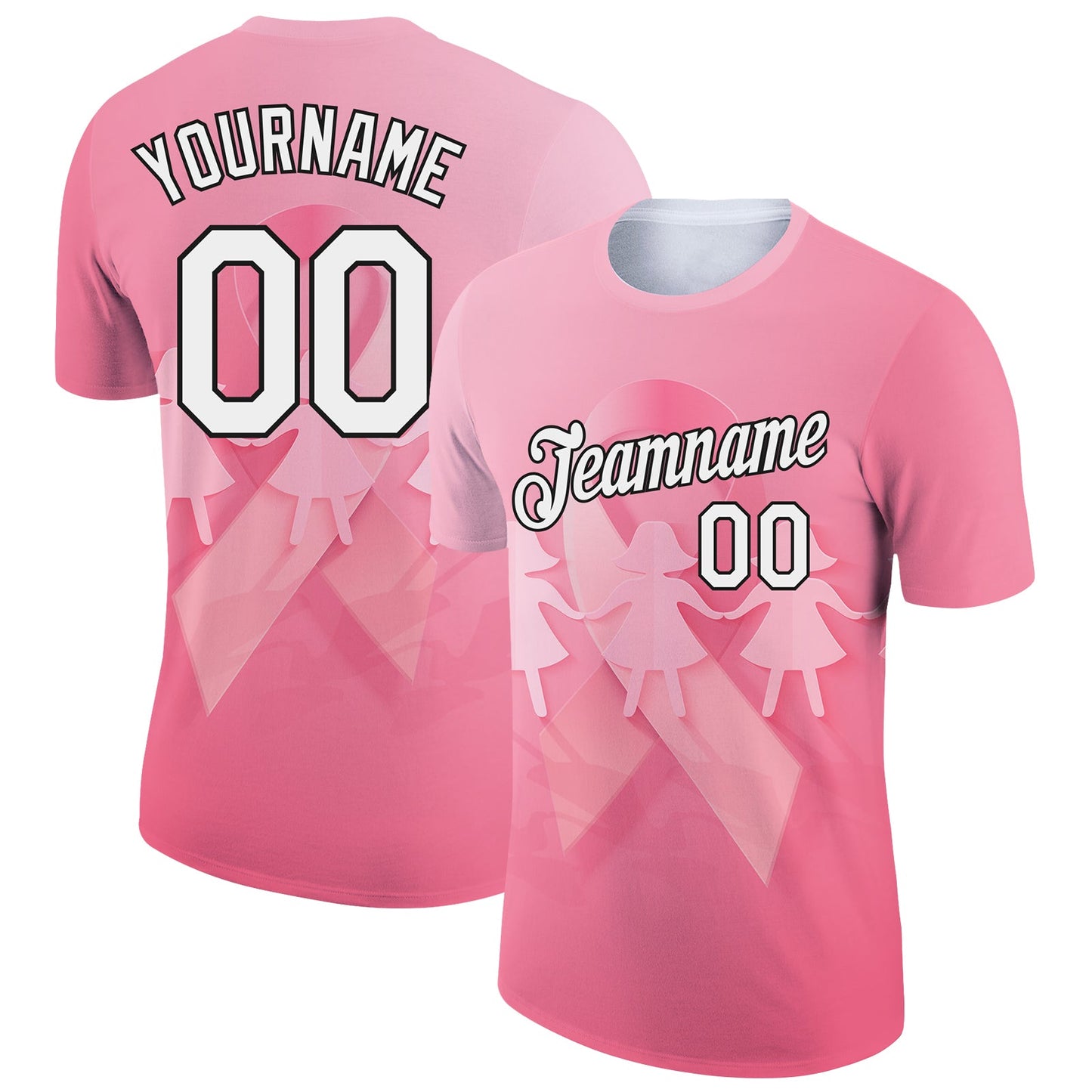 Custom Medium Pink White-Black 3D Pink Ribbon Breast Cancer Performance T-Shirt - Main View