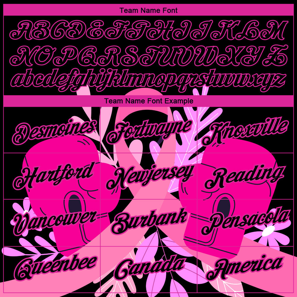 Custom Black Deep Pink 3D Pink Ribbon Breast Cancer Performance T-Shirt view 3